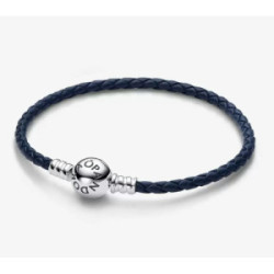 Blue leather bracelet with sterling silv - 592790C01-S1