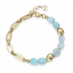 Pulsera de acero dorado para mujer con piedras naturales de amazonita - 14163P01016