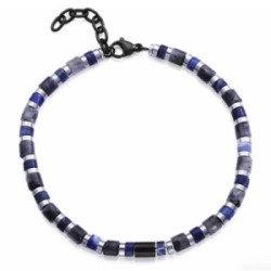 Pulsera de hombre de acero Ip negro con piedras naturales - 14313P01013