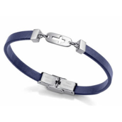Pulsera de niño de acero y piel azul con placa con cruz calada - 75395P01013