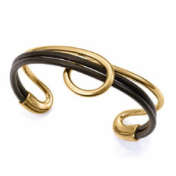 Pulsera doble de mujer de acero Ip dorado y piel negra - 15155P01010