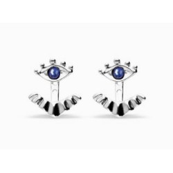 Pendientes bañados en plata en forma de ojo con pestañas y cristal facetado azul - PEN1006AZUMTL0U