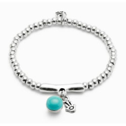 Pulsera de bolas bañadas en plata de ley con cristal de murano y mano de fátima - PUL2534TURMTL0M