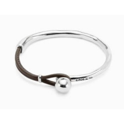 Pulsera semirígida bañada en plata de ley con cuero de color marrón - PUL2551MARMTL0M