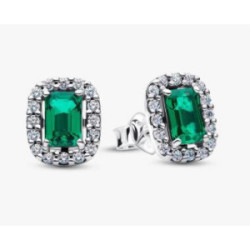 Pendientes de botón Halo Rectangular Verde Brilllante